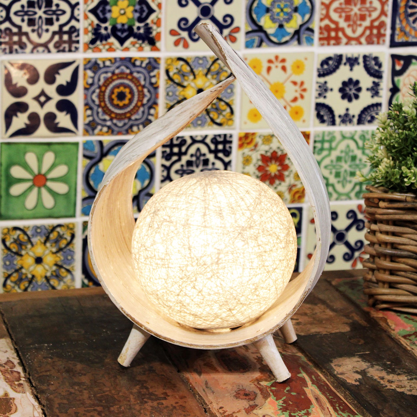 Natural Coconut Lamp - Whitewash Wrap Over