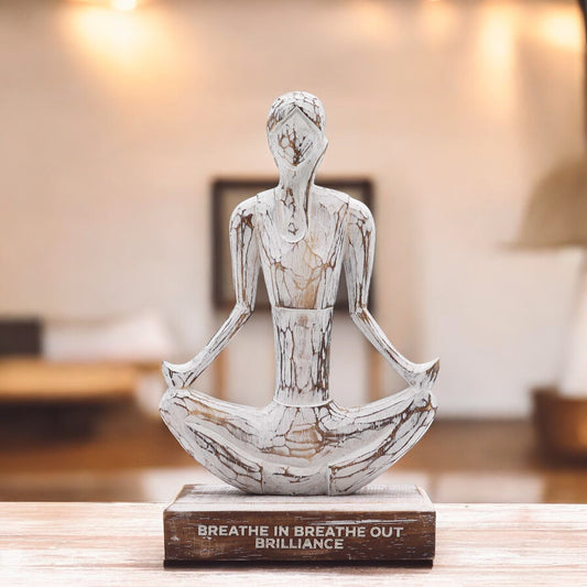 Whitewash Wooden Yoga Lady