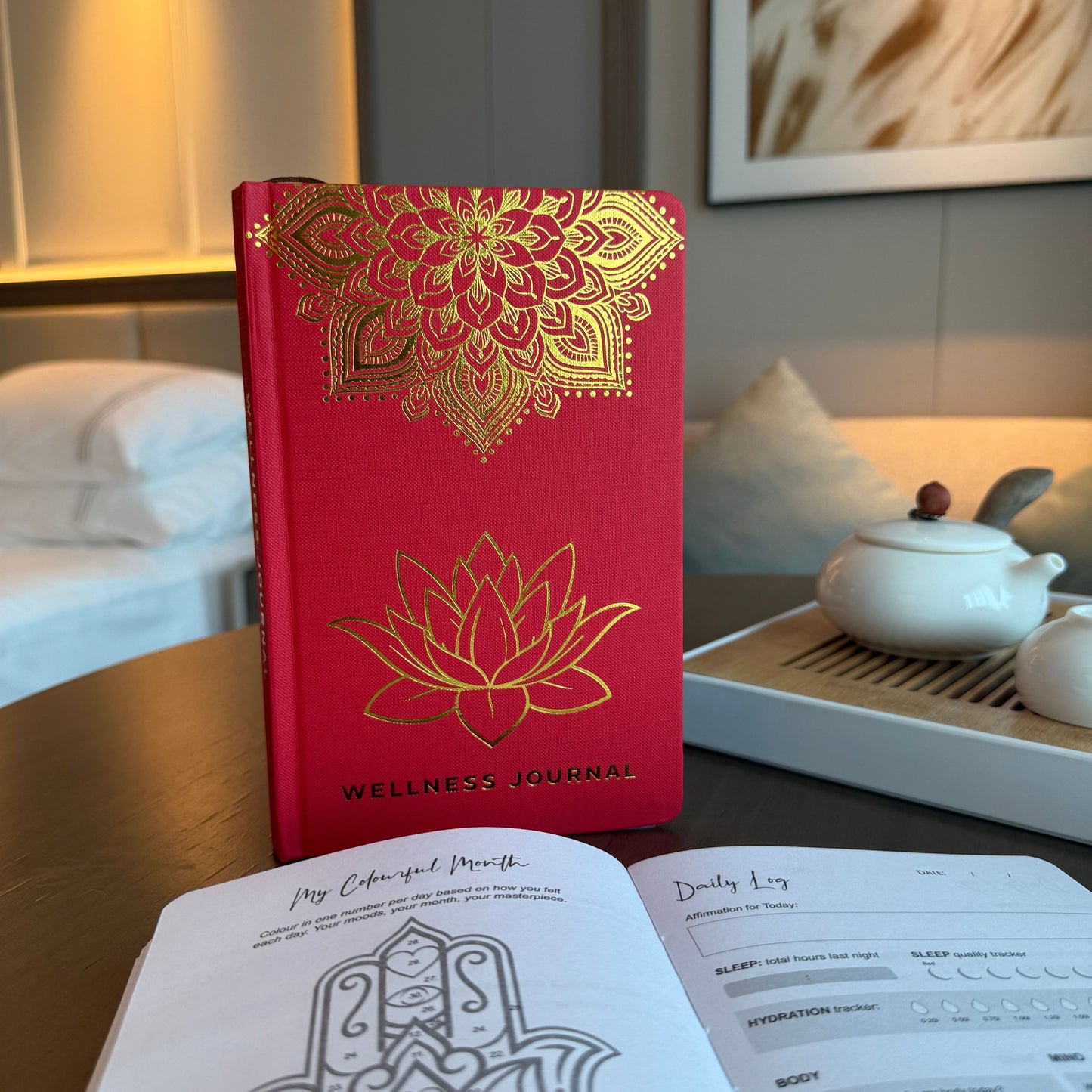 Red Wellness Journal - Golden Mandala and Lotus