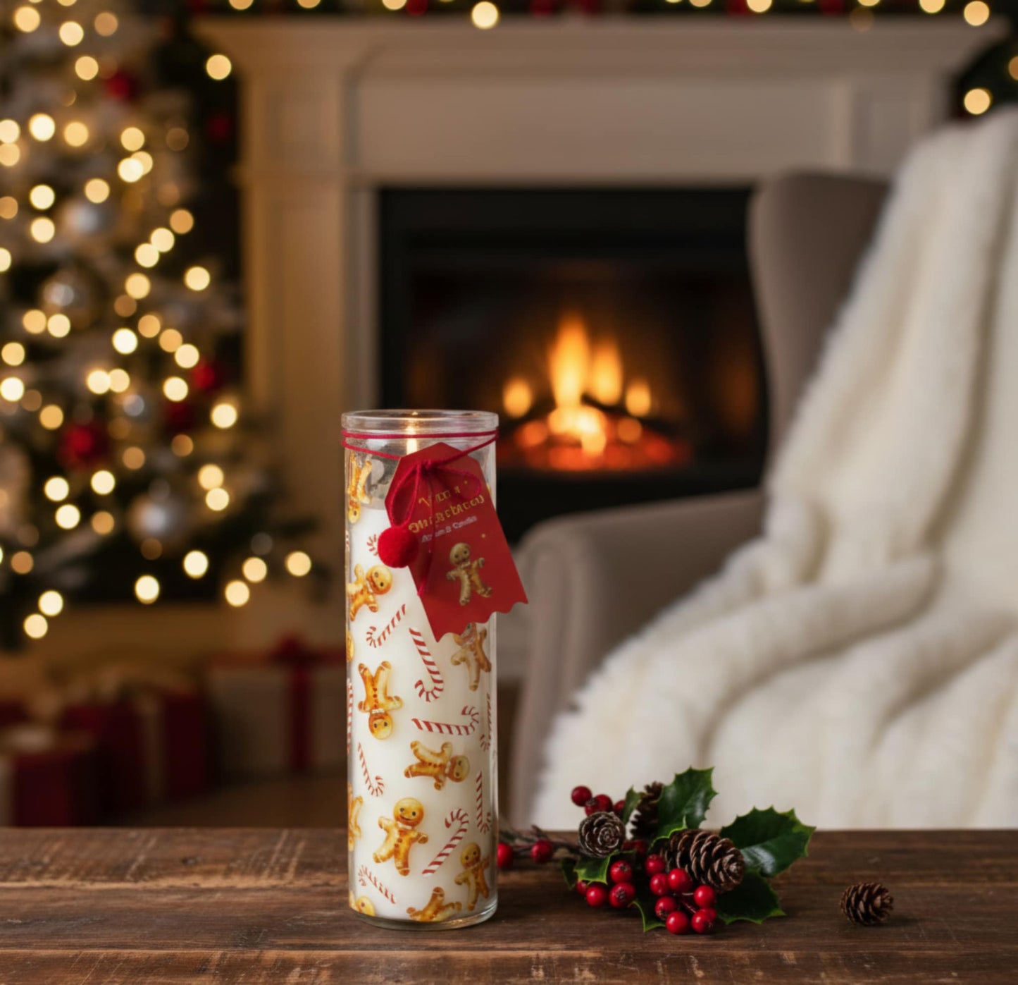 Candy Cane Warm Gingerbread Tube Candle